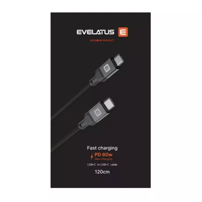 Evelatus USB-C to USB-C Cable 1.2m 60W PD Braided Nylon White