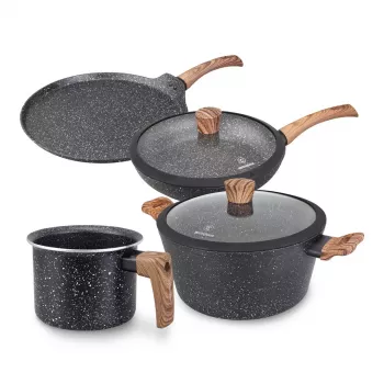 Westinghouse WCCS008506AMBB 6-Piece Forged Aluminium Cookware Set with Non-Stick Coating, Induction Compatible, Black/Grey
