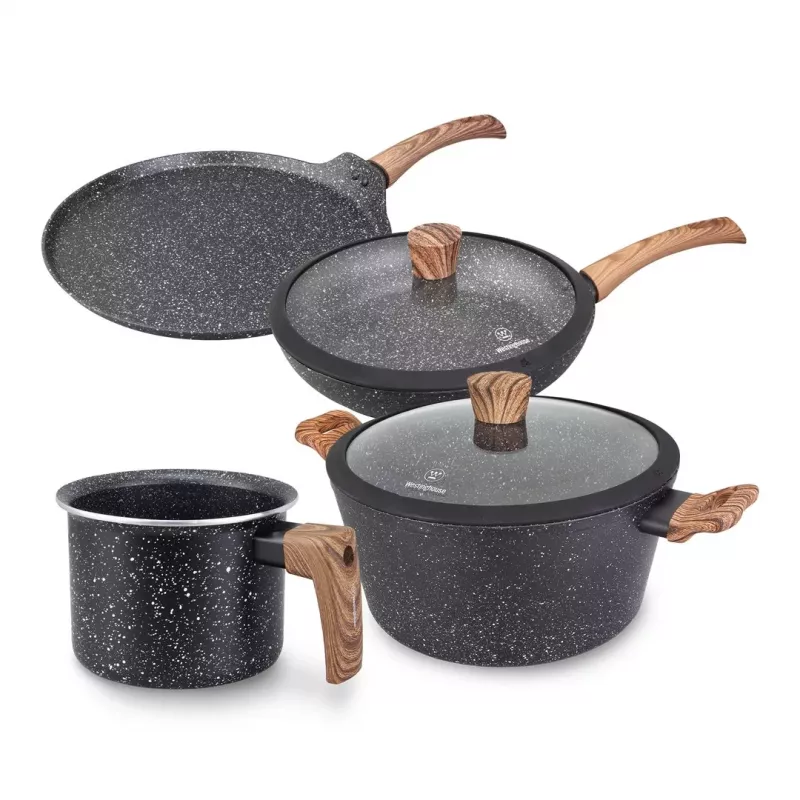 Westinghouse WCCS008506AMBB 6-Piece Forged Aluminium Cookware Set with Non-Stick Coating, Induction Compatible, Black/Grey