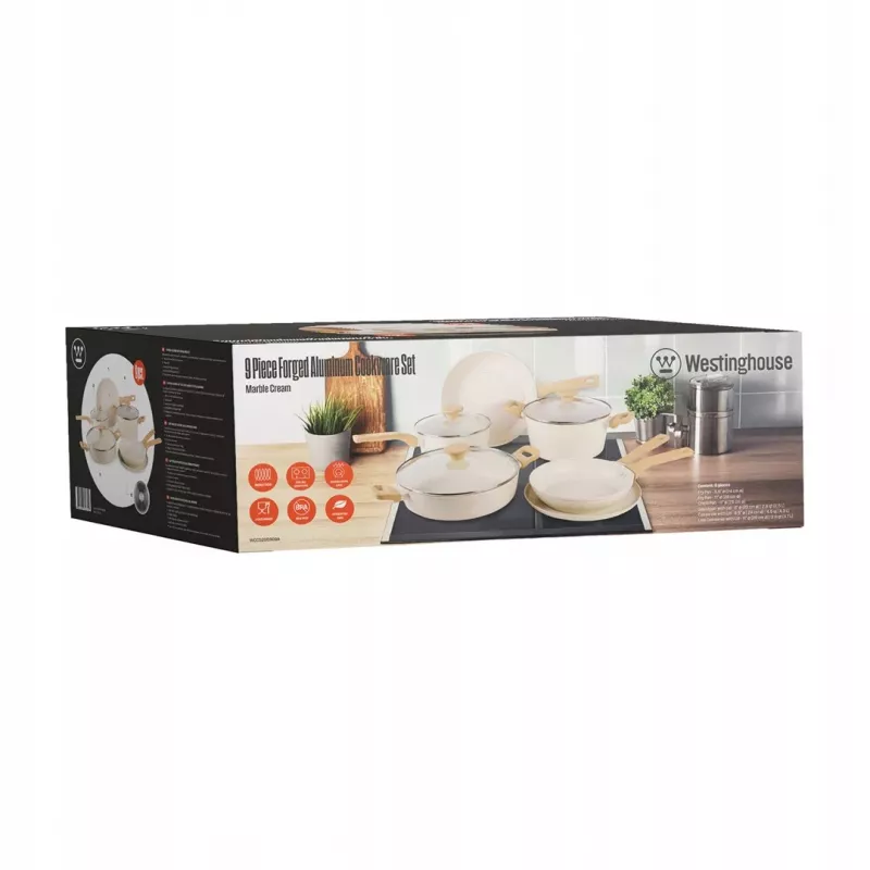 Westinghouse WCCS205909A 9-Piece Forged Aluminum Cookware Set, Black