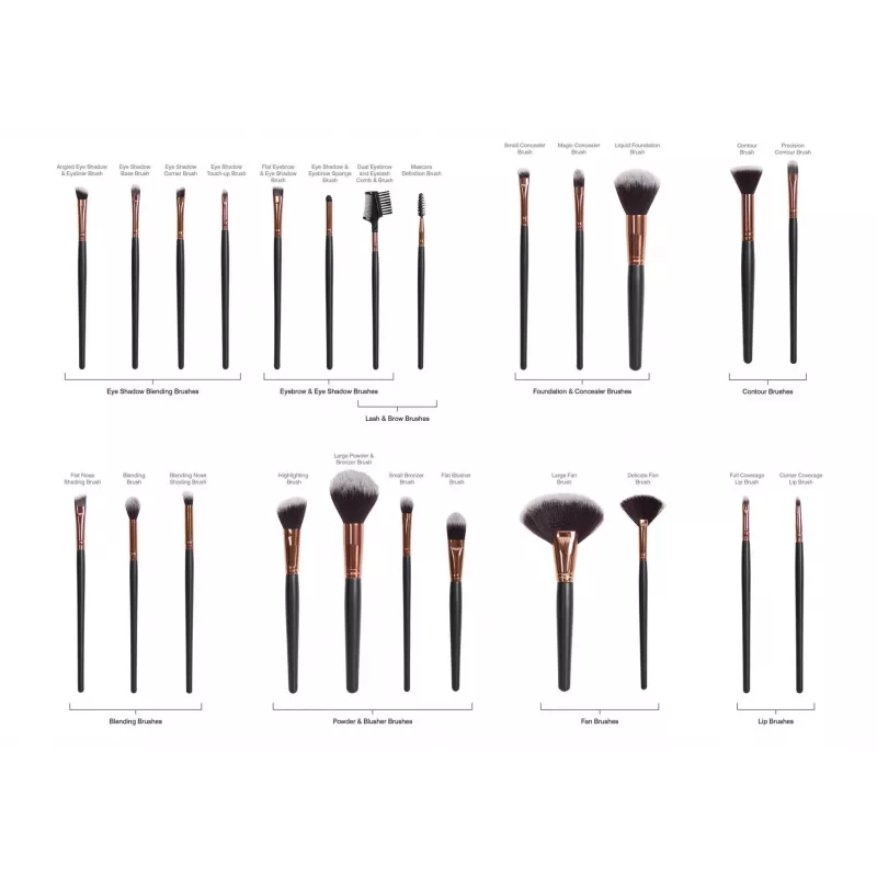 RIO BRST-EU/2.4 Professional Cosmetic Brush Collection - 24-Piece Set with Faux Leather Case