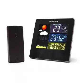 Bodi-Tek BT-HGWS-EU/1,2 Digital Weather Station with Wireless Outdoor Sensor, LCD Display, Weather Forecast, Moon Phase, Alarm, Backlight