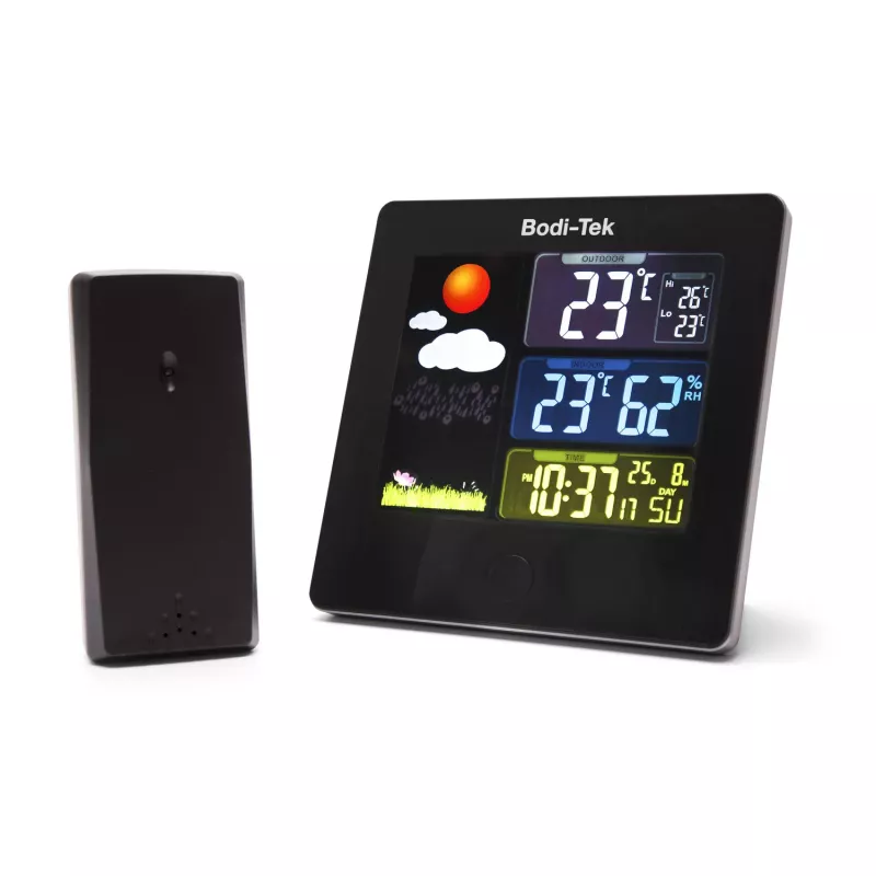 Bodi-Tek BT-HGWS-EU/1,2 Digital Weather Station with Wireless Outdoor Sensor, LCD Display, Weather Forecast, Moon Phase, Alarm, Backlight