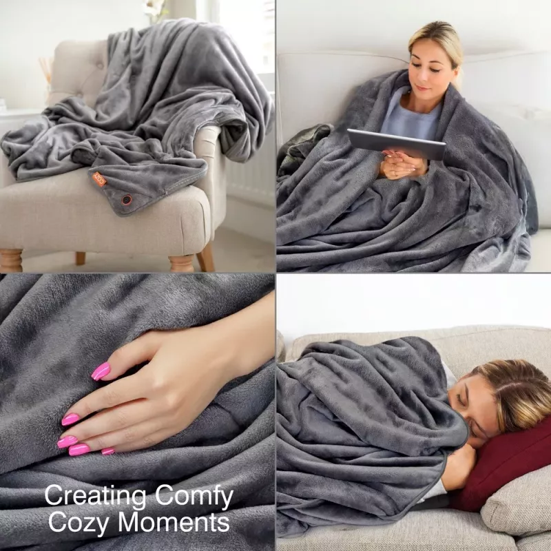 Bodi-Tek BT-BLHT-EU/1.0 COZY Snuggle Blanket Heated Throw 130 x 160 cm, Gray