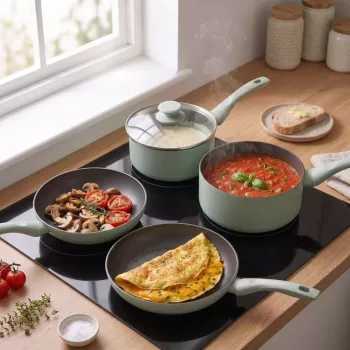 Progress BW14255G Neutrals 5 Piece Pan Set – Forged Aluminium, Stone Effect Non-Stick, Induction Compatible