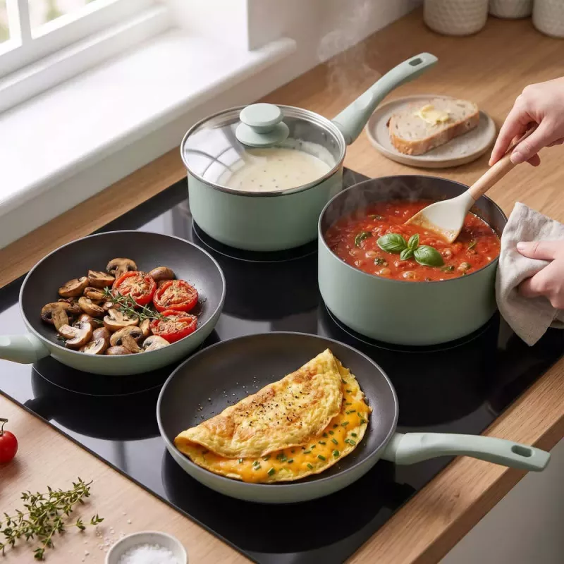 Progress BW14255G Neutrals 5 Piece Pan Set – Forged Aluminium, Stone Effect Non-Stick, Induction Compatible