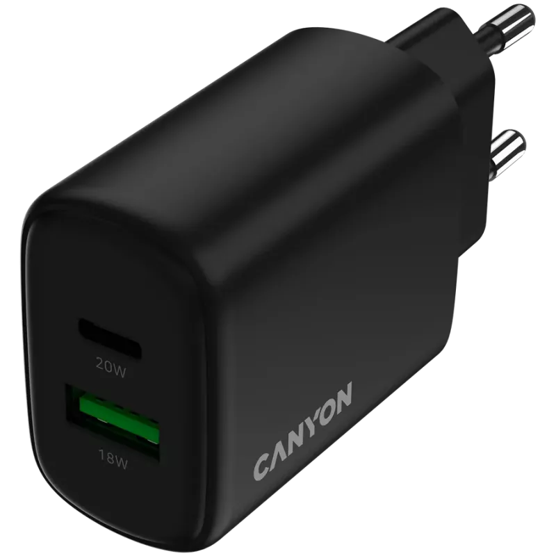 CANYON OnCharge 200 20W 1xPD 1xQC EU Black Wall Charger
