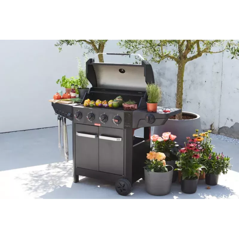 Barbecook Gas Barbecue Luca 412 with Cabinet and Sideburner, 145.4 x 60.3 x 112.3 cm, Black