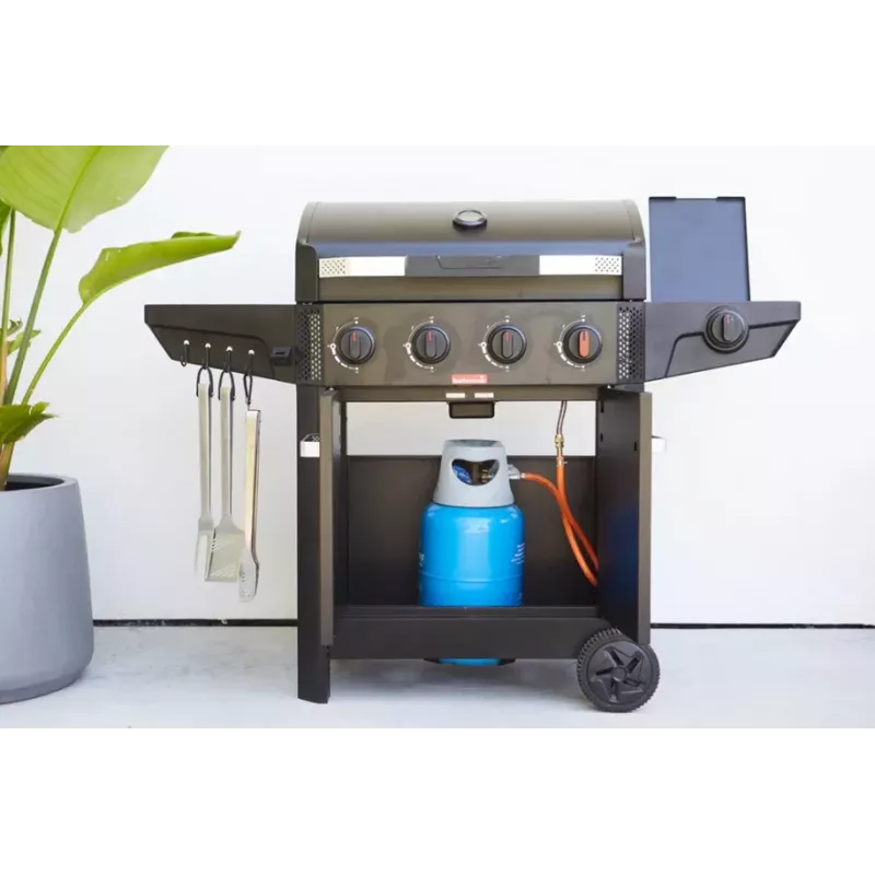 Barbecook Gas Barbecue Luca 412 with Cabinet and Sideburner, 145.4 x 60.3 x 112.3 cm, Black