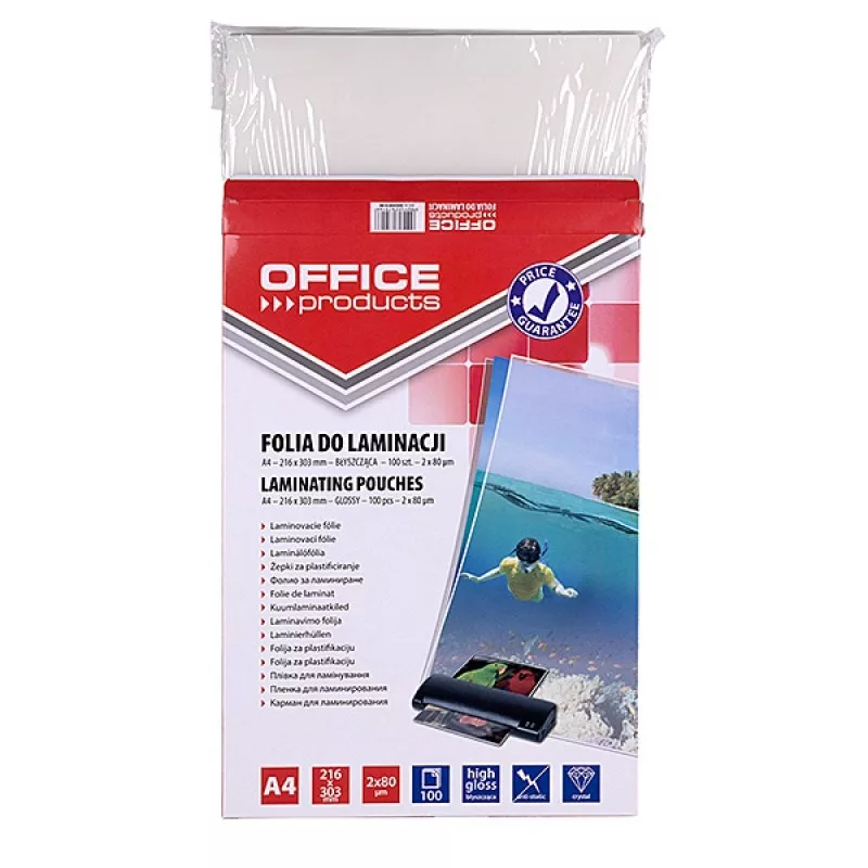 PBS CONNECT OFFICE PRODUCTS Laminating Film A4 2x80 Microns Glossy 100 Sheets Transparent