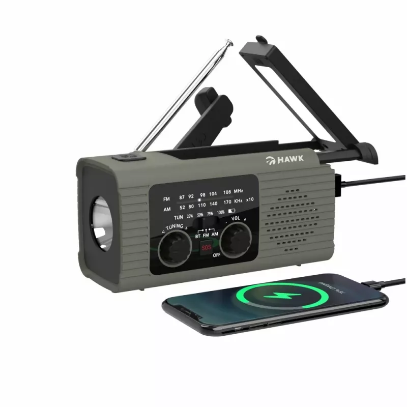 Hawk HWRDI410GN Radio Solar Dynamo With Flashlight