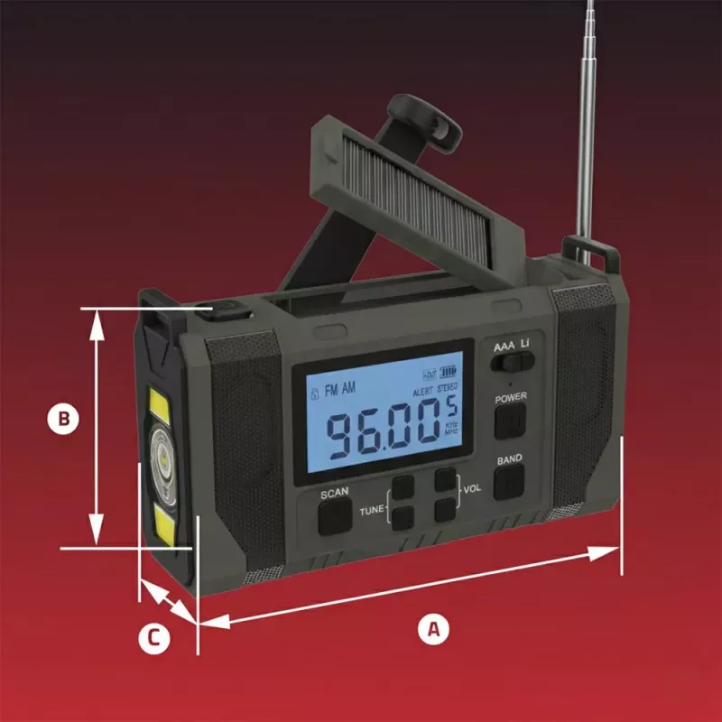 Hawk HWRDI420GN Emergency Weather Radio with Solar, Dynamo, Flashlight, AM/FM/SW, Green