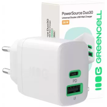 Green Cell PowerSource Duo30 30W USB-C & USB-A Charger White