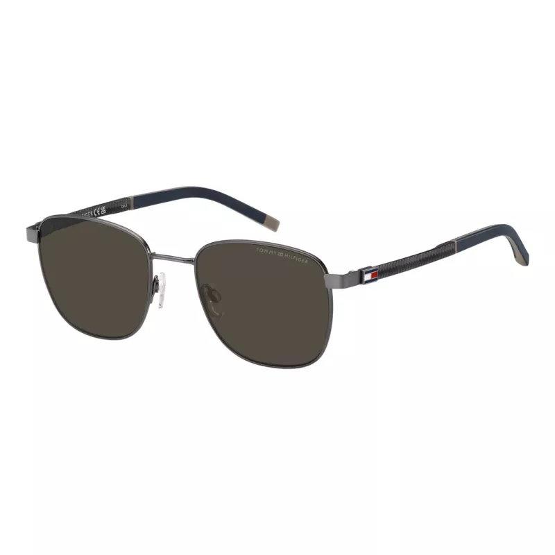 TOMMY HILFIGER TH-2138-S-SVK Men's Rectangular Sunglasses, Black Frame, Grey Lens, 53/20/145 mm