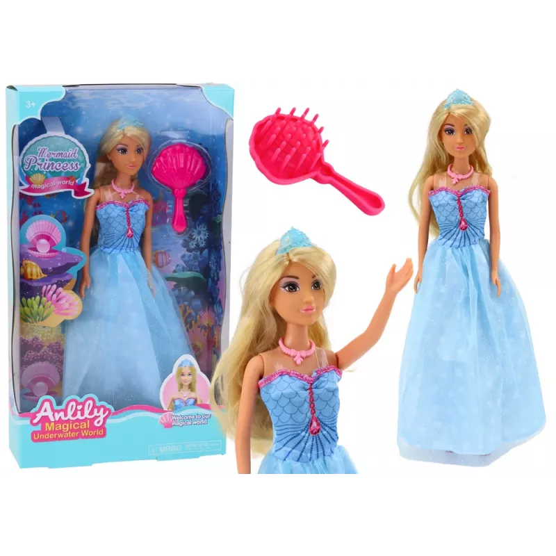 LEAN TOYS Anlily Mermaid Princess Blue Dress Brush Doll