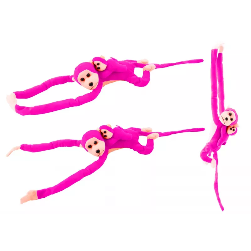 LEAN TOYS Mascot Plush Monkey with Baby, Dark Pink 90 cm