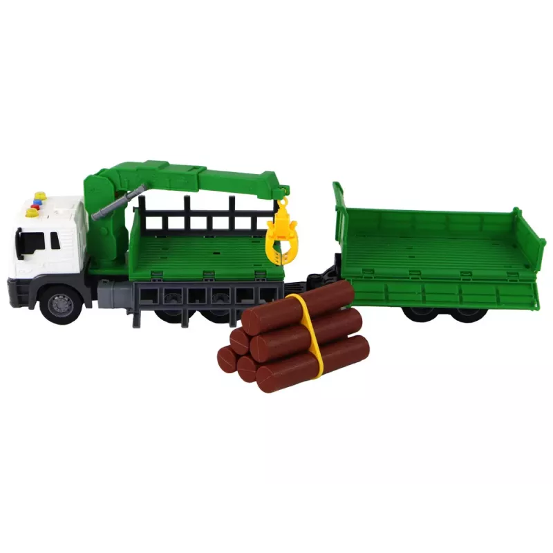 LEAN TOYS Truck With Crane Friction Drive Sounds Green Wood 1:16