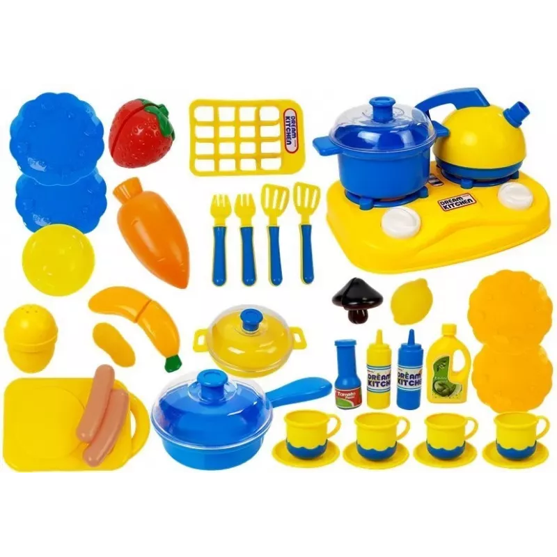 LEAN TOYS Set of Plastic Dishes for Little Chef - 18 Pieces Toy Kitchen Accessories