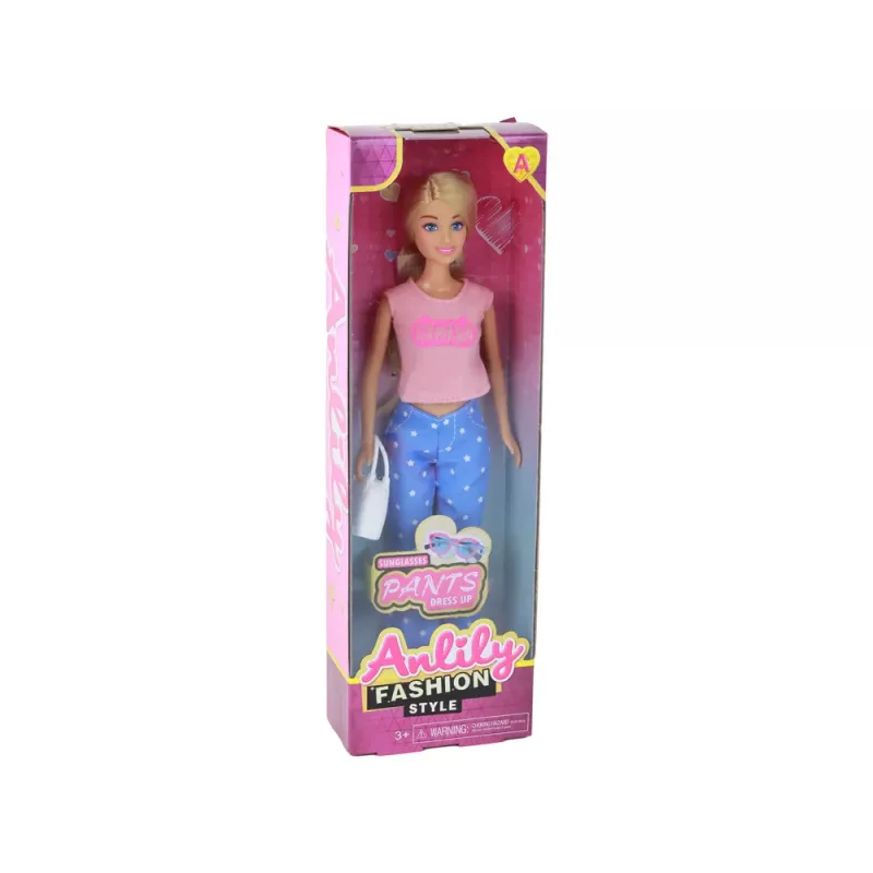 LEAN TOYS Anlily Children's Doll Long Blonde Hair Handbag Glasses Pink Blouse