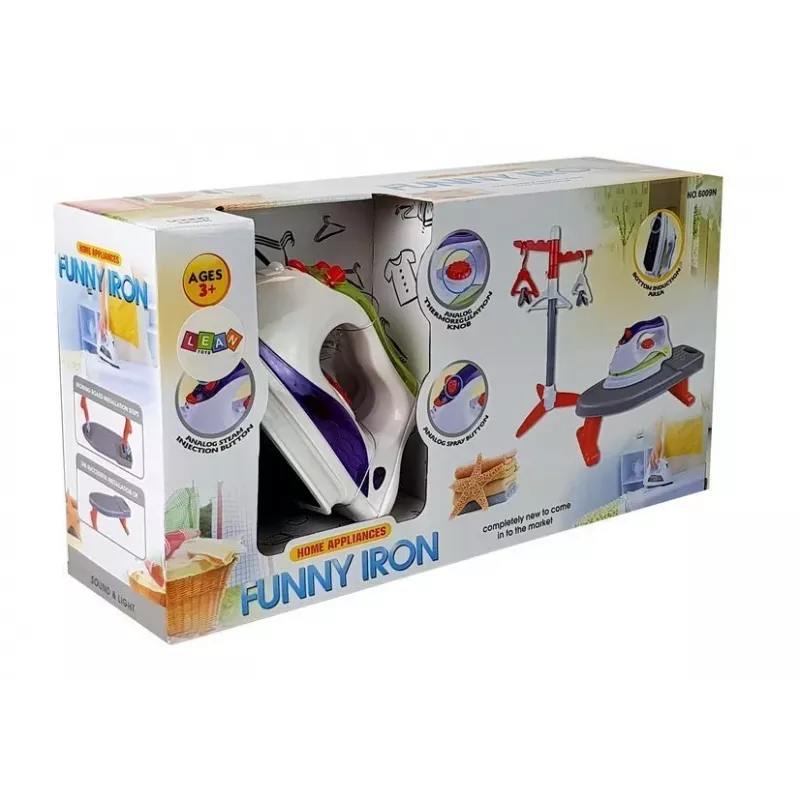 LEAN TOYS Iron on Batteries Board Stand with Hangers - Children's Toy Ironing Set with Light & Sound Effects