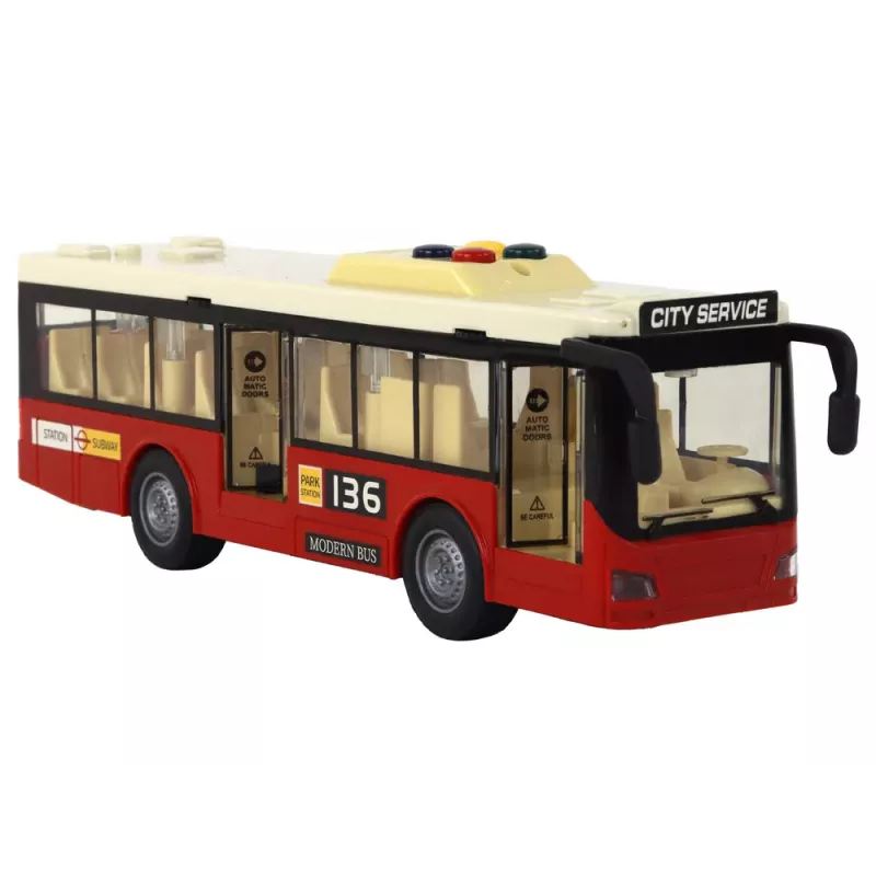 LEAN TOYS Battery Powered Bus with Lights and Sounds - Red City 1:16