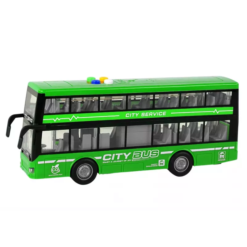 LEAN TOYS Battery Operated Double Decker Bus Lights Sounds Friction Drive Green