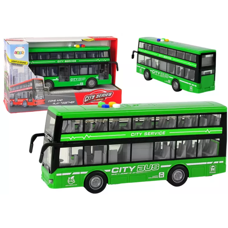 LEAN TOYS Battery Operated Double Decker Bus Lights Sounds Friction Drive Green