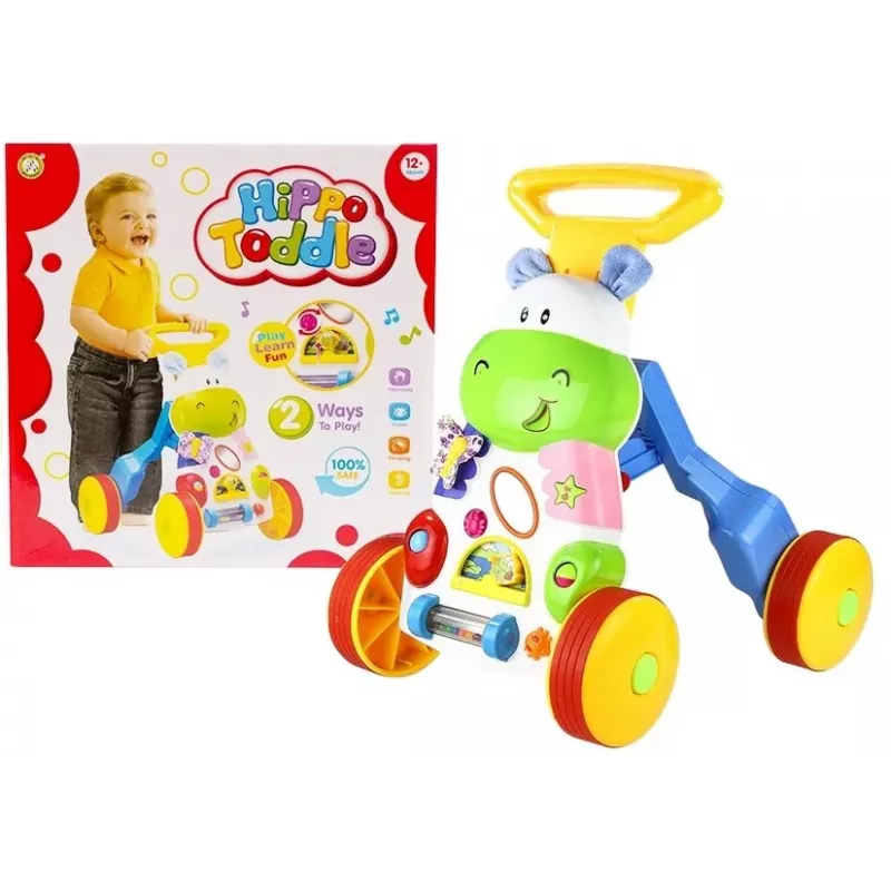 LEAN TOYS Toddler Baby Push Along Toy Hippo Sounds Rattles Crinkles Mirror