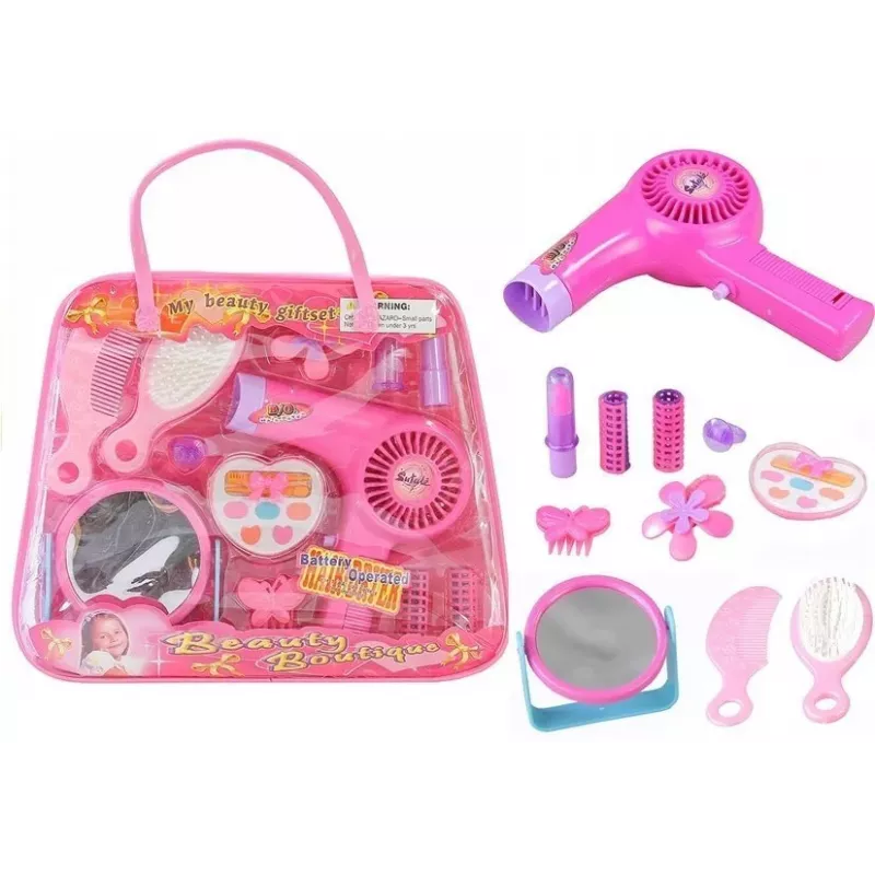 LEAN TOYS Girls Beauty Kit Hair Accessories Set Realistic Hairdryer In A Bag