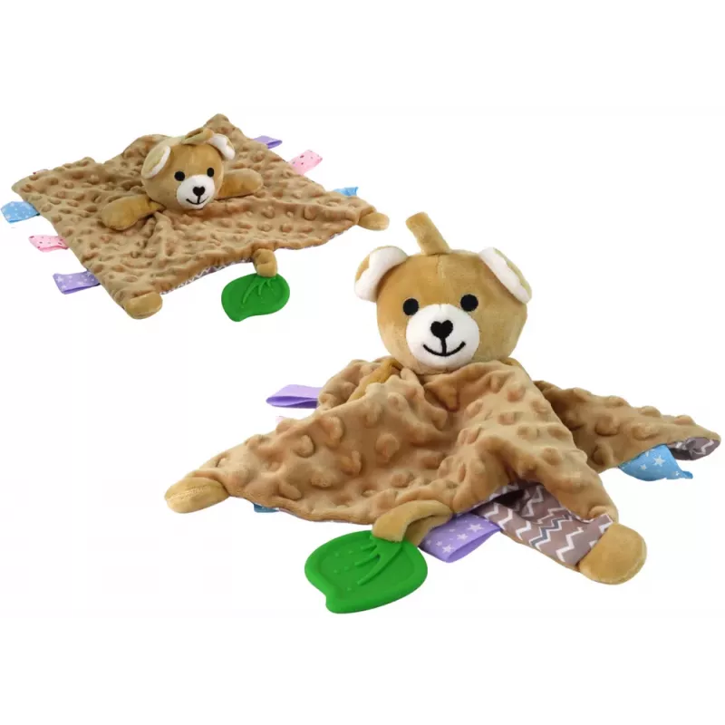 LEAN TOYS Teddy Bear Sensory Activity Blanket with Teether and Rattle