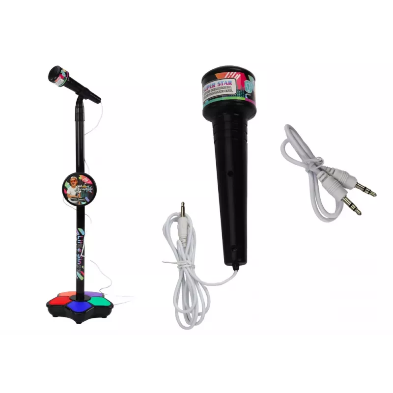 LEAN TOYS Microphone with Stand for Kids Karaoke Adjustable Lights Black