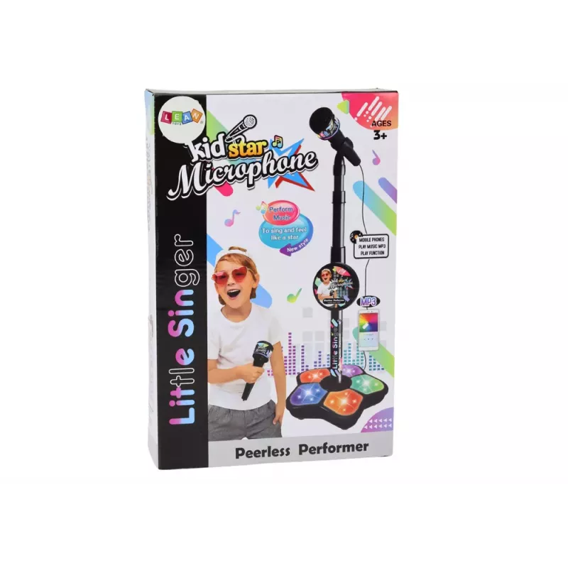 LEAN TOYS Microphone with Stand for Kids Karaoke Adjustable Lights Black