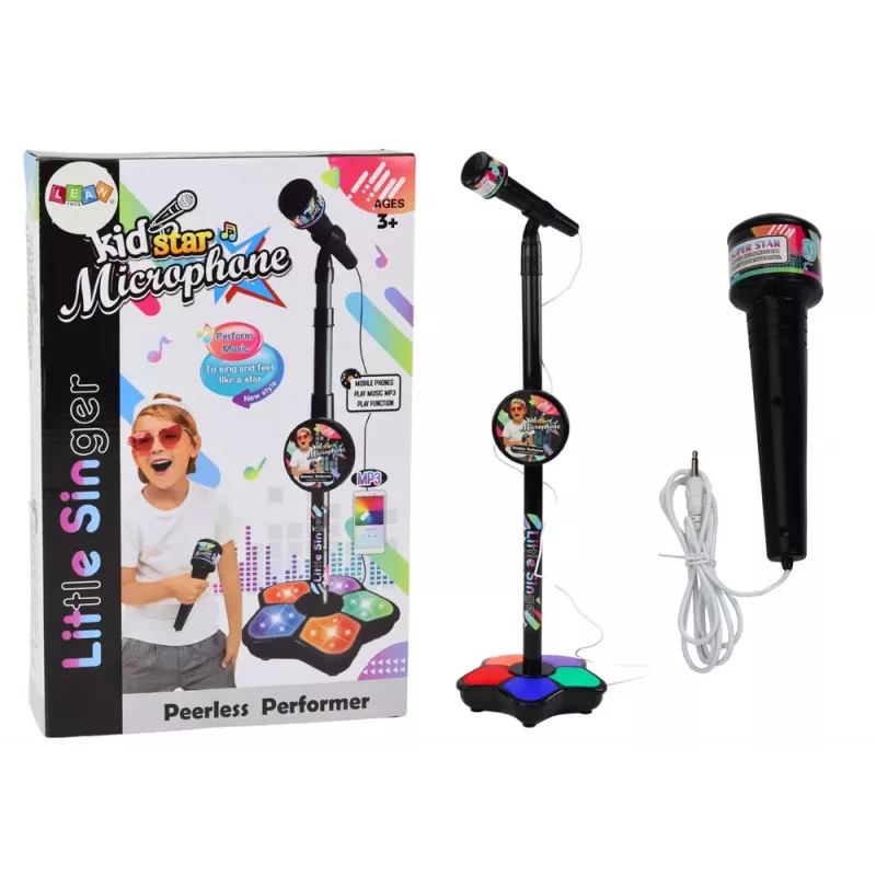 LEAN TOYS Microphone with Stand for Kids Karaoke Adjustable Lights Black