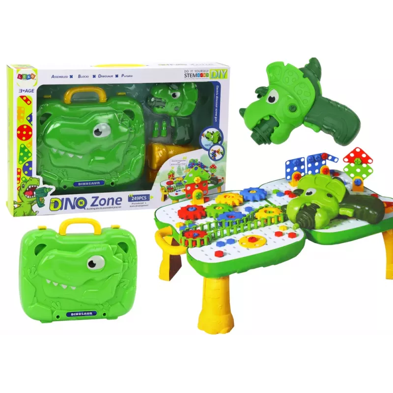 LEAN TOYS Table Suitcase DIY Set Puzzle Blocks Dinosaur Screwdriver 249 Pieces
