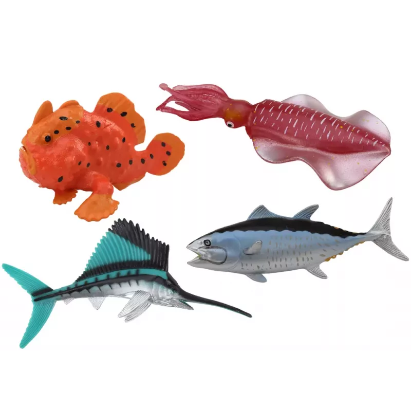 LEAN TOYS Set of Figures Sea Animals Ocean Fish Squid 4 Pieces
