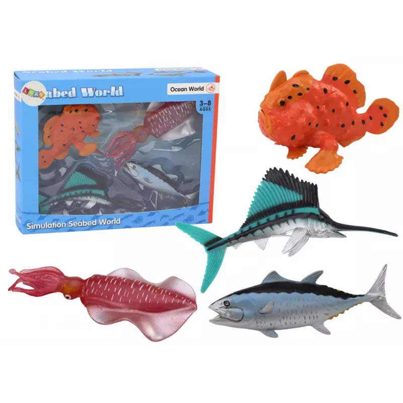 LEAN TOYS Set of Figures Sea Animals Ocean Fish Squid 4 Pieces