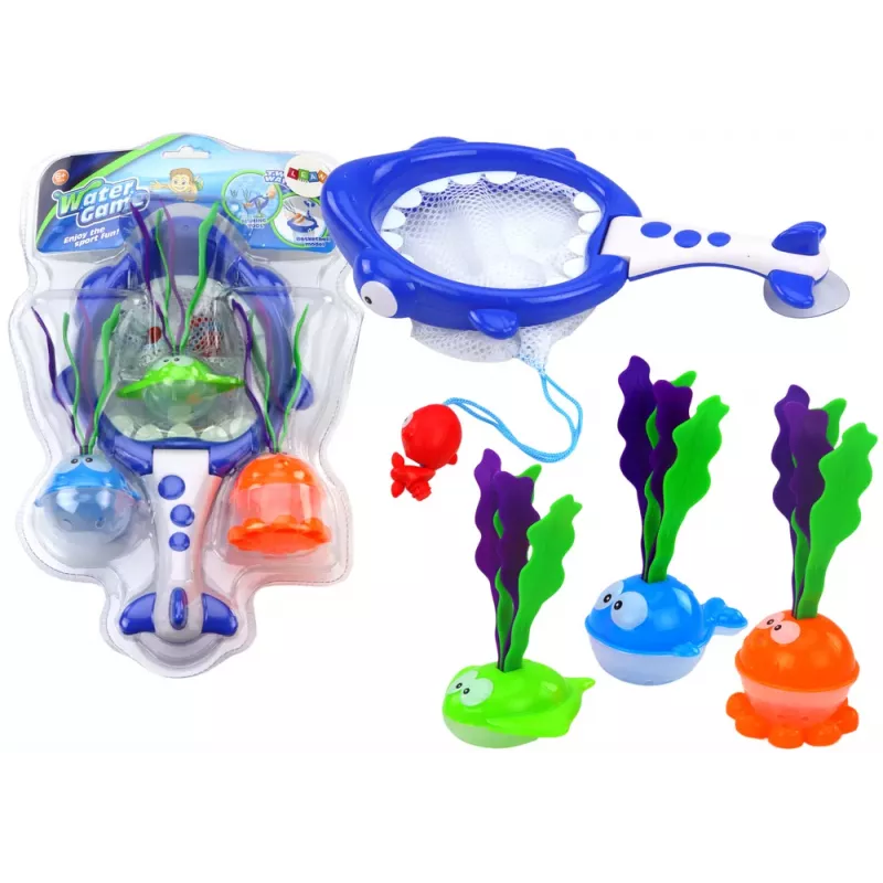 LEAN TOYS Bath Toys Strainer Basket 2in1 Shark Fish with Algae