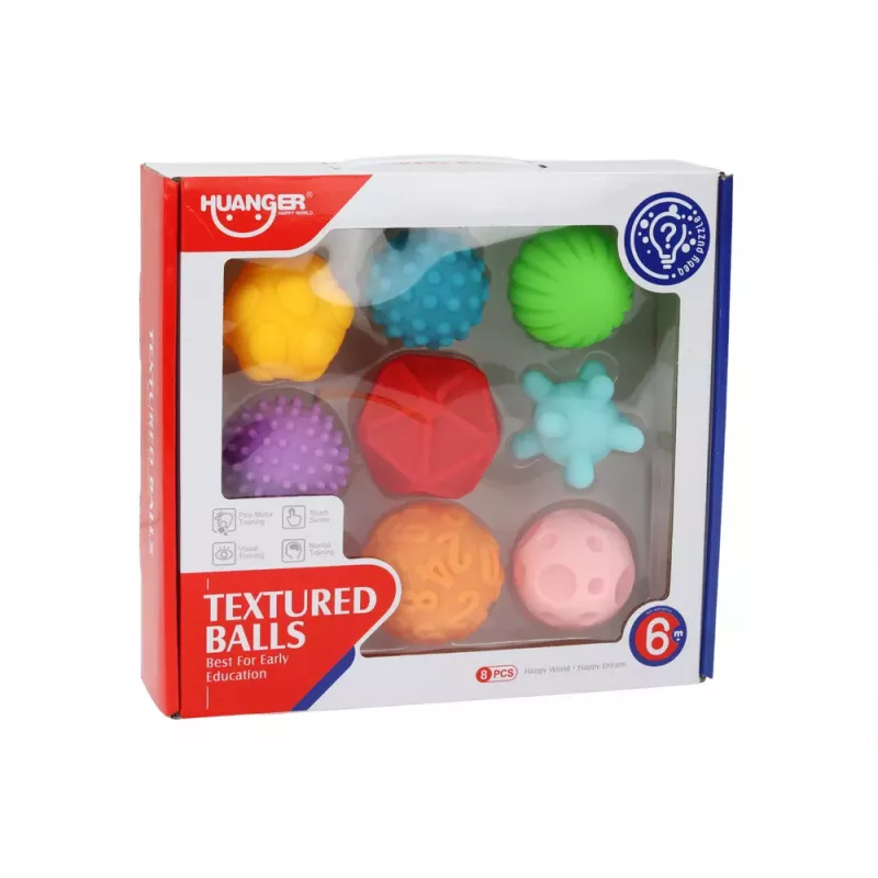 LEAN TOYS Set of Sensory Balls Various Textures 8 Colorful Pieces