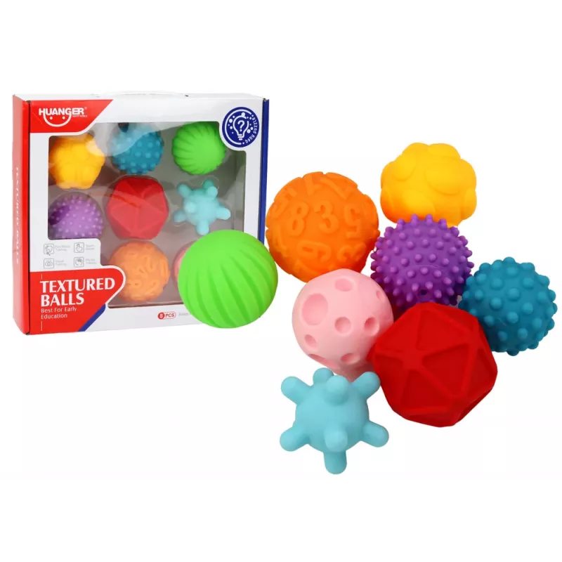 LEAN TOYS Set of Sensory Balls Various Textures 8 Colorful Pieces