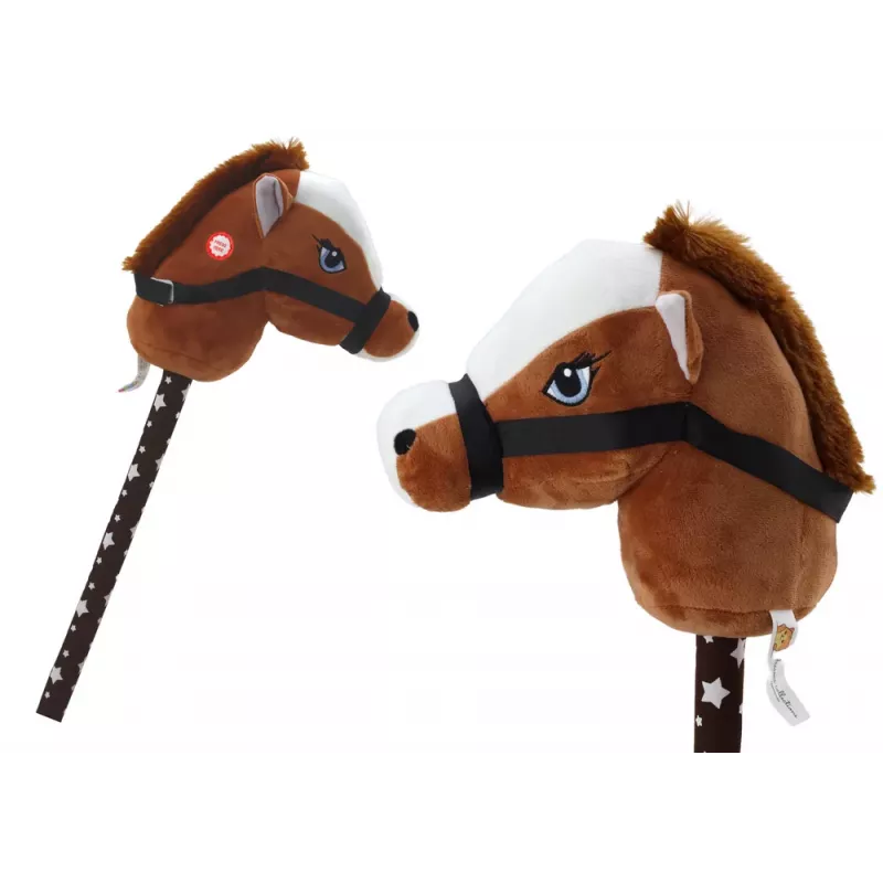 LEAN TOYS Plush Horse Head On A Stick Hobby Horse Dark Brown Shorthair Horse Sounds
