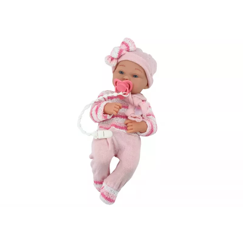 LEAN TOYS Baby Doll with Striped Sweater, Hat, Scarf and Accessories, Pink