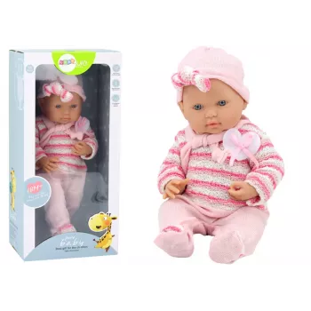 LEAN TOYS Baby Doll with Striped Sweater, Hat, Scarf, Pink