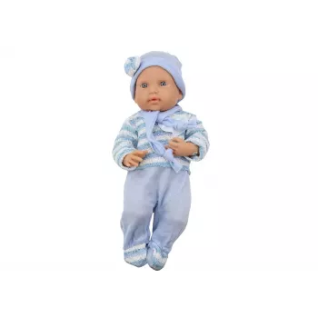 LEAN TOYS Baby Doll with Striped Sweater, Hat, and Blue Scarf - 42 cm