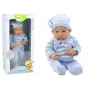 LEAN TOYS Baby Doll with Striped Sweater, Hat, and Blue Scarf - 42 cm