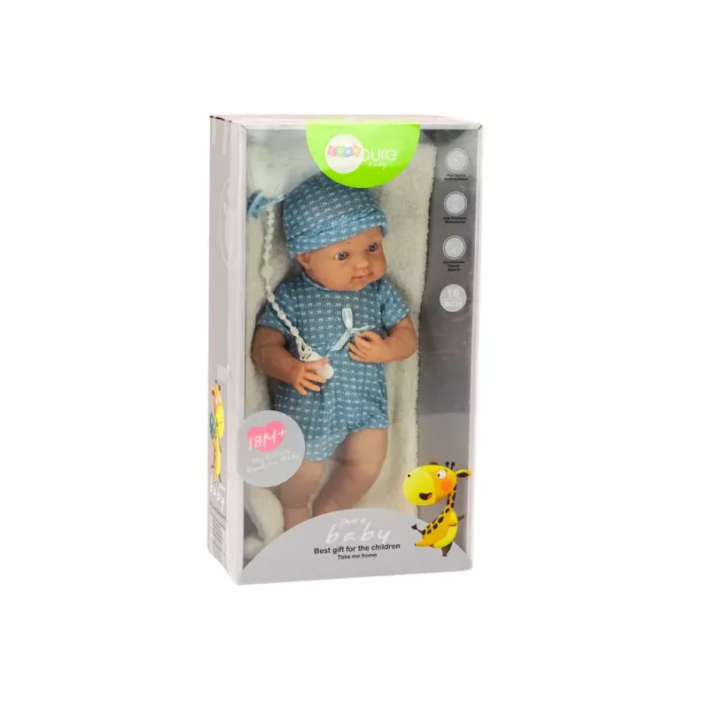 LEAN TOYS Baby Doll in Blue Clothes, Hat, Pacifier, and Blanket 35 cm