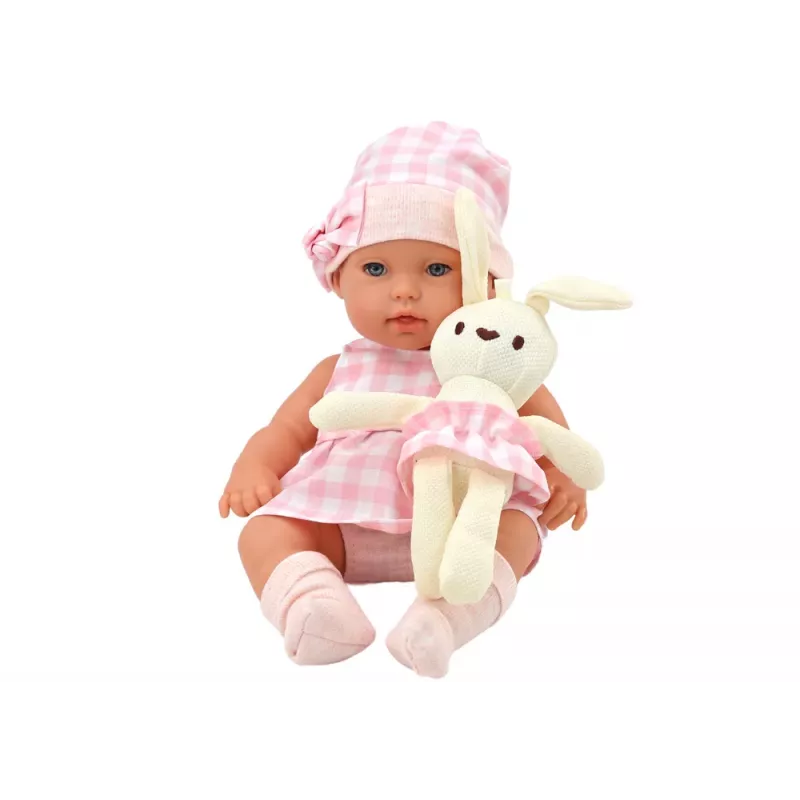 LEAN TOYS Baby Doll in a Bunny Carrier in a Pink Checkered Outfit