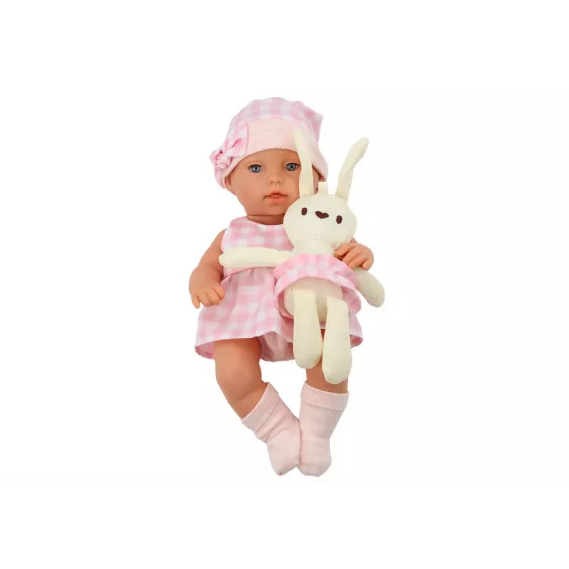 LEAN TOYS Baby Doll in a Bunny Carrier in a Pink Checkered Outfit