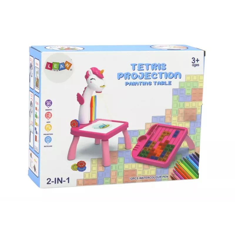 LEAN TOYS Mini Projector Tetris Table 2in1 Blue Unicorn