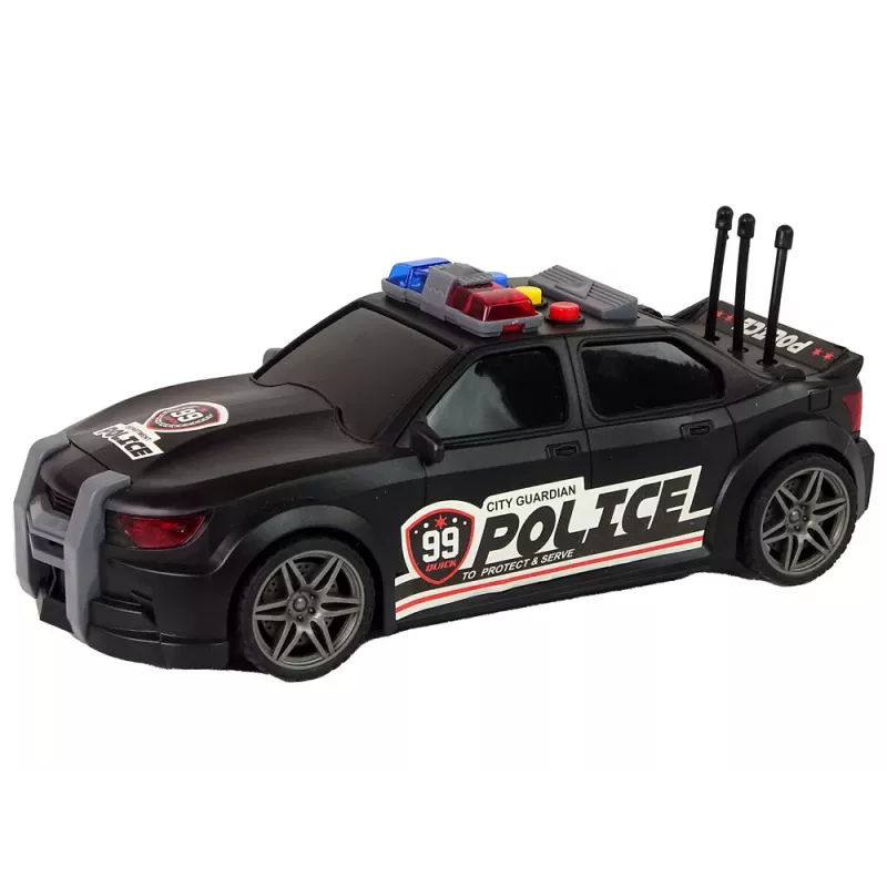 LEAN TOYS Sports Car Opening Trunk Police Lights Sounds Black 1:16