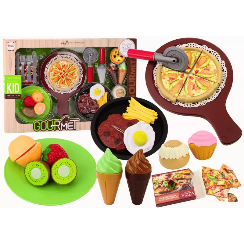 LEAN TOYS Fast Food Set Fruits Steak Ice Cream Accessories Pizza French fries 26 pcs.